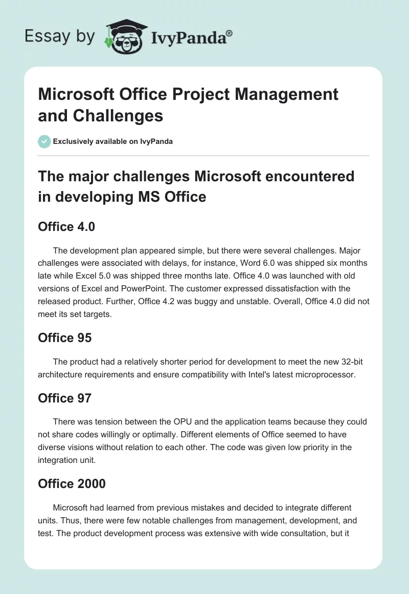 Microsoft Office Project Management and Challenges. Page 1