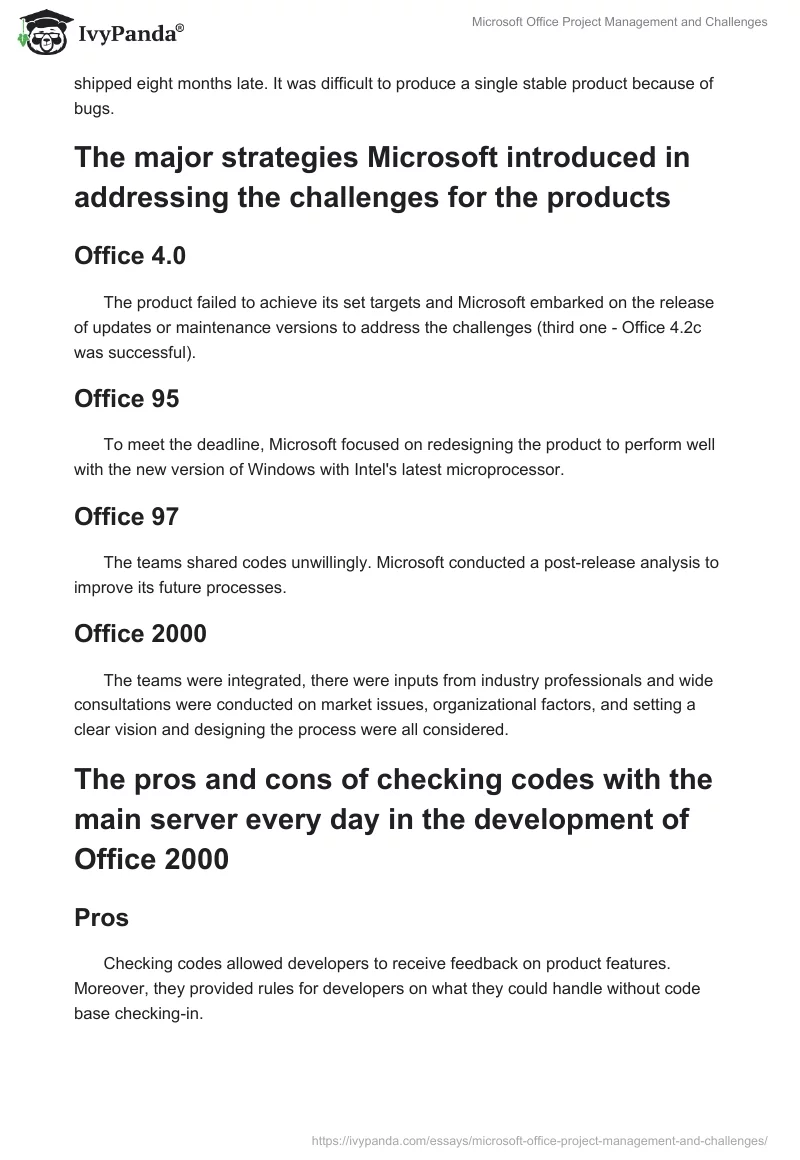 Microsoft Office Project Management and Challenges. Page 2