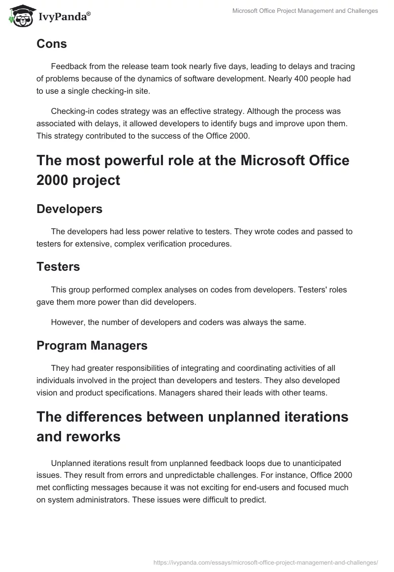 Microsoft Office Project Management and Challenges. Page 3