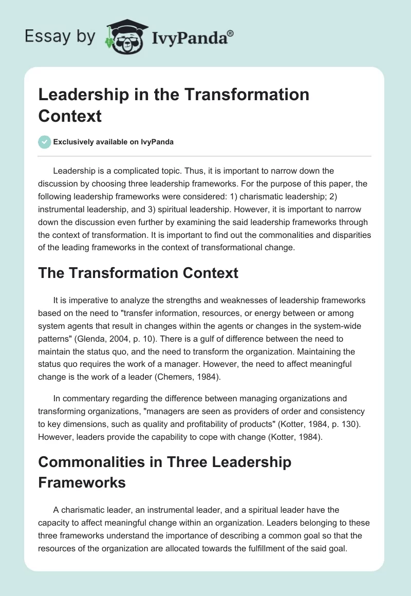 Leadership in the Transformation Context. Page 1