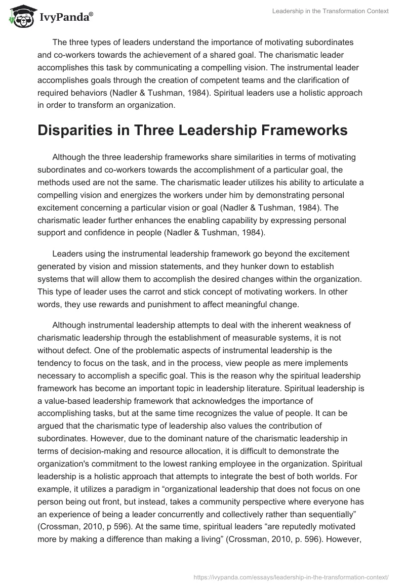 Leadership in the Transformation Context. Page 2