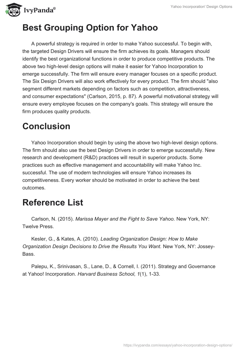 Yahoo Incorporation' Design Options. Page 3