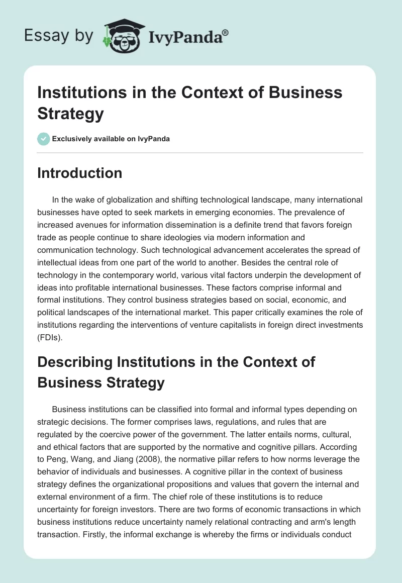 Institutions in the Context of Business Strategy. Page 1