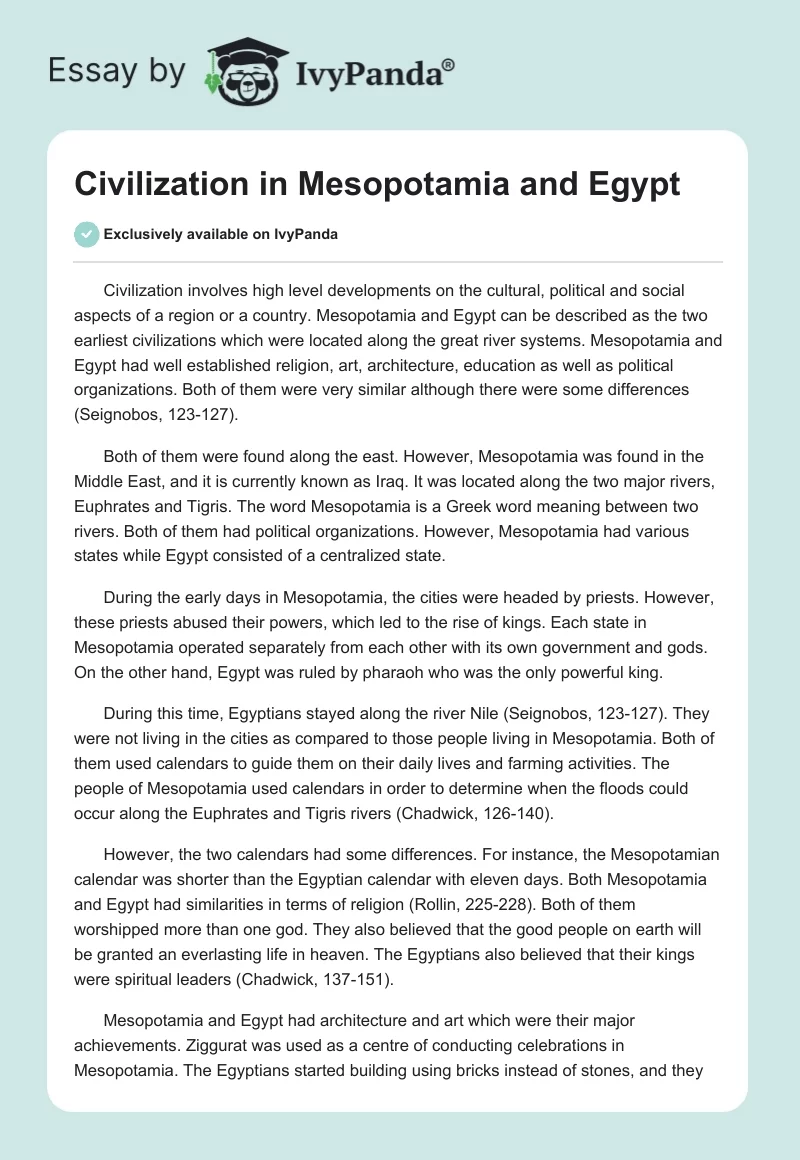 Civilization in Mesopotamia and Egypt. Page 1