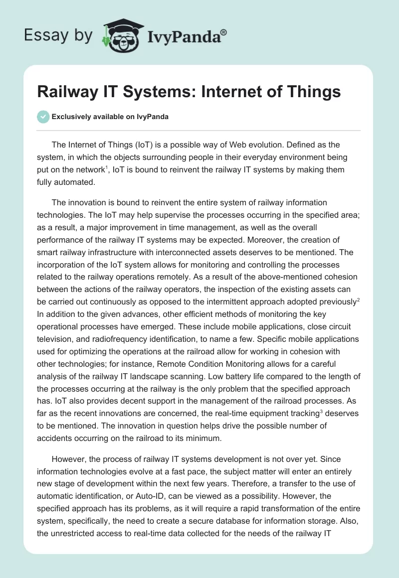 Railway IT Systems: Internet of Things. Page 1