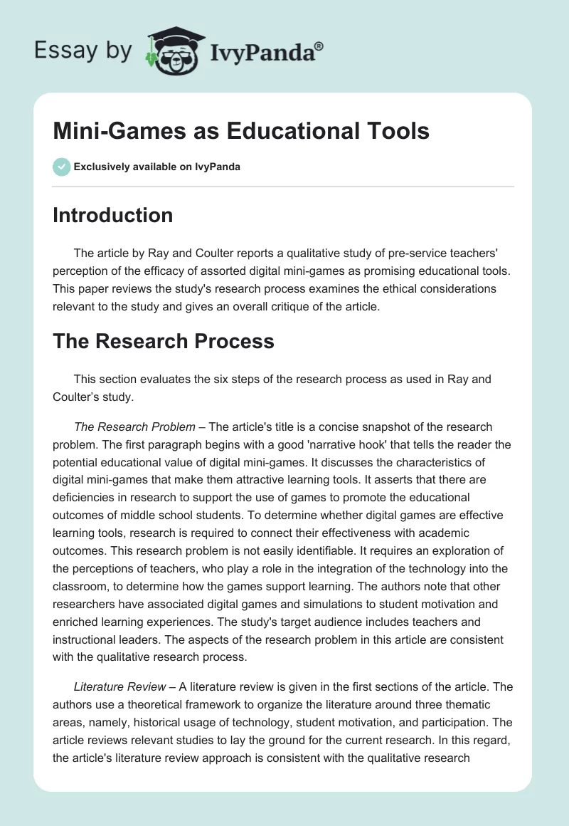 Mini-Games as Educational Tools. Page 1