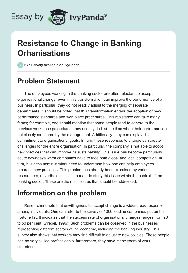 Resistance to Change in Banking Orhanisations. Page 1
