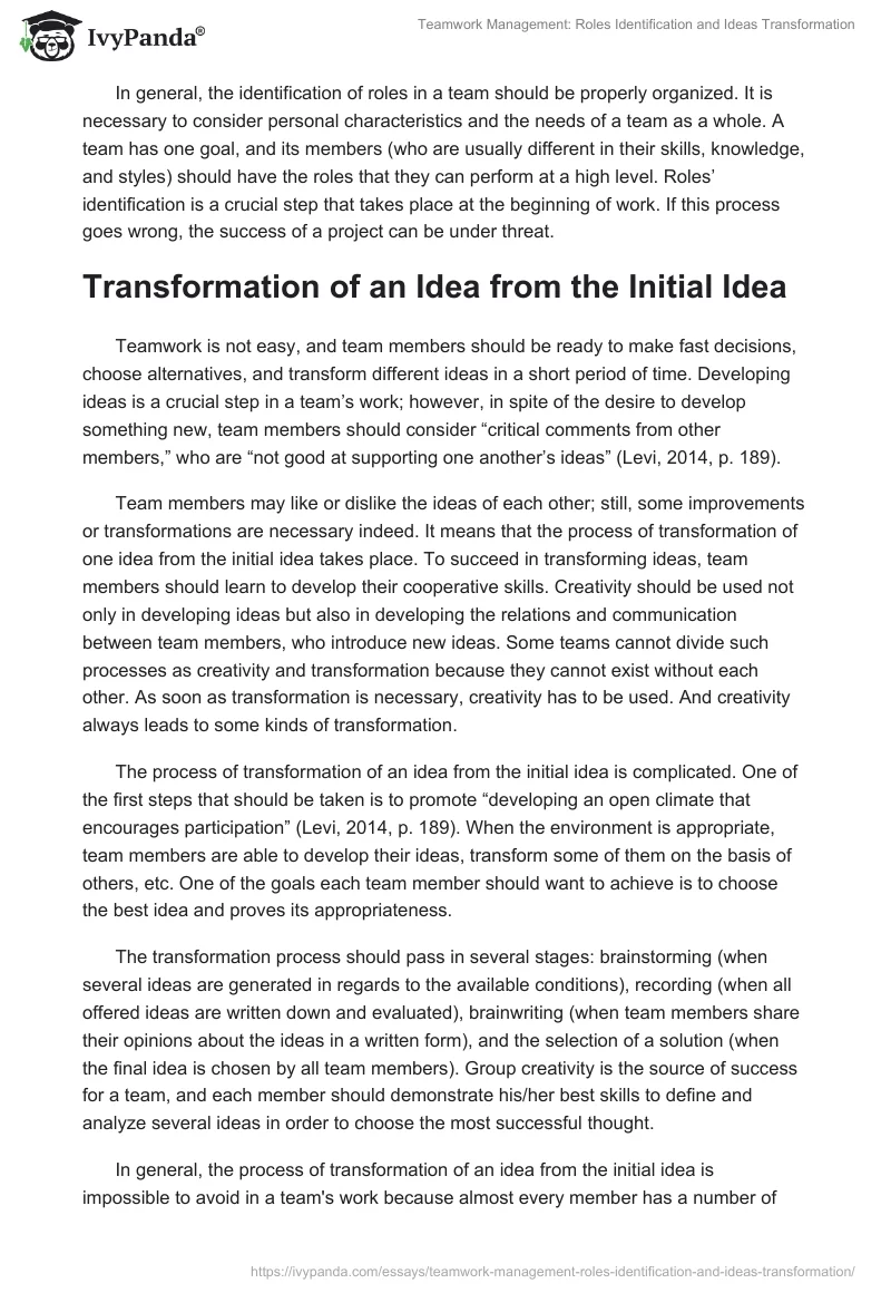 Teamwork Management: Roles Identification and Ideas Transformation. Page 2