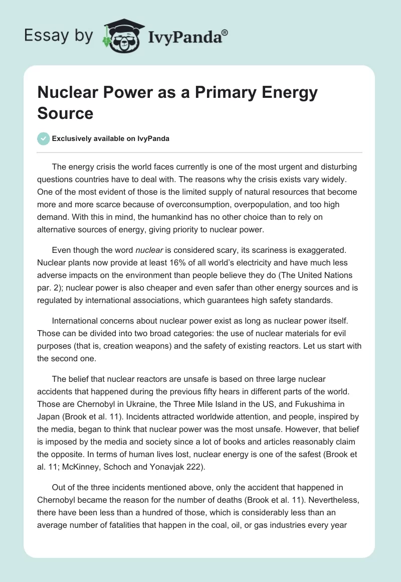Nuclear Power as a Primary Energy Source. Page 1
