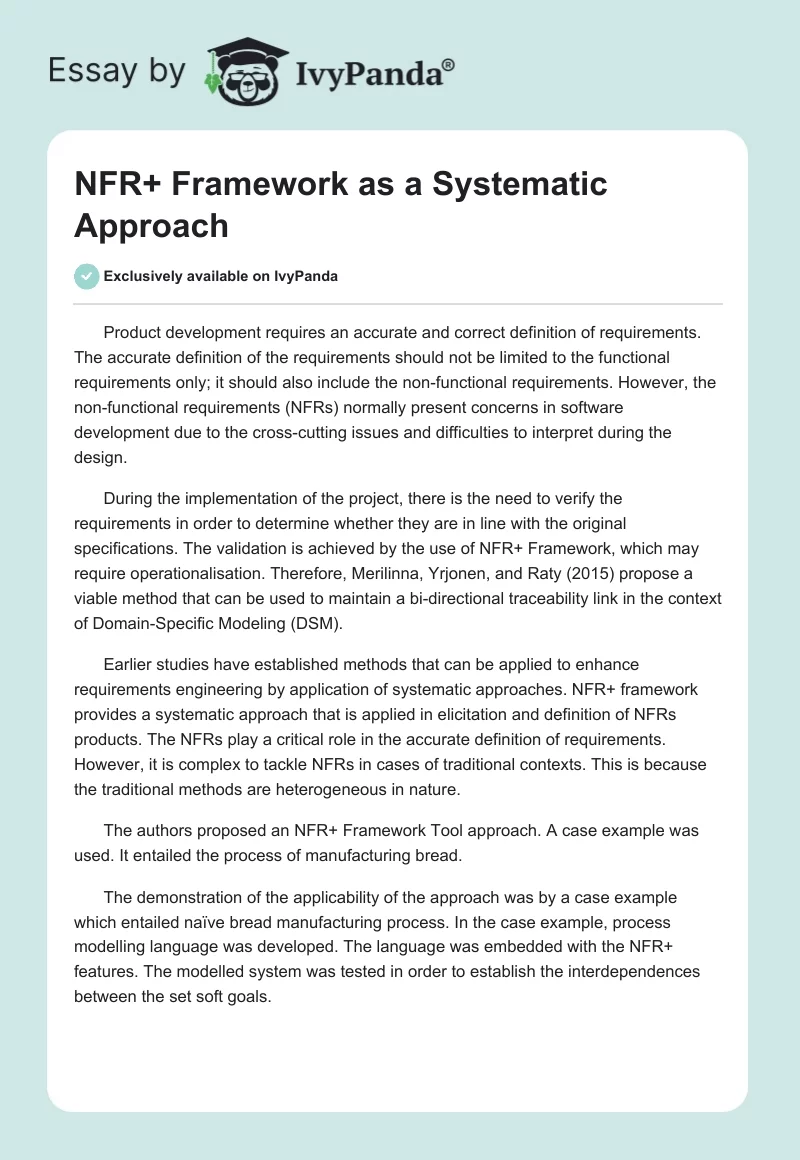 NFR+ Framework as a Systematic Approach. Page 1