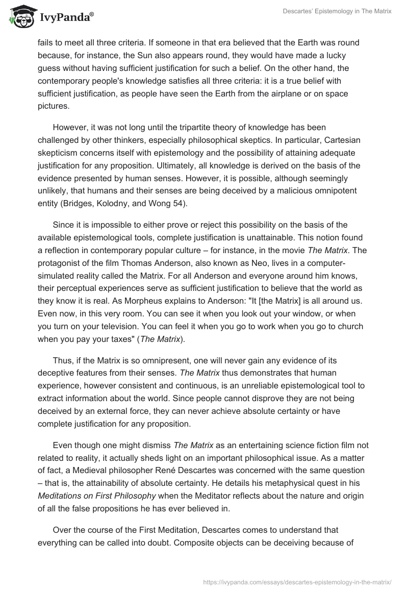 Descartes’ Epistemology in "The Matrix". Page 2
