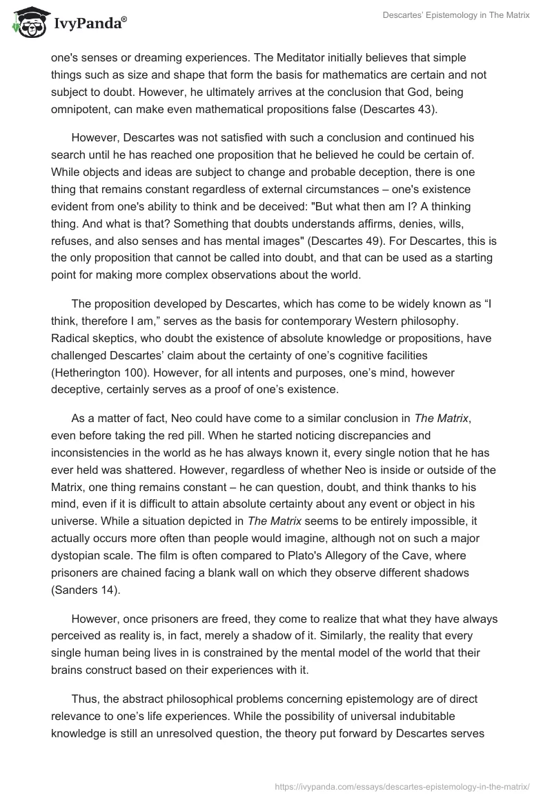 Descartes’ Epistemology in "The Matrix". Page 3