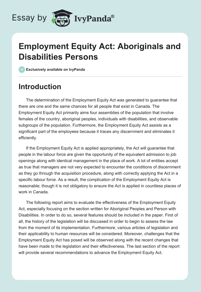 Employment Equity Act: Aboriginals and Disabilities Persons. Page 1
