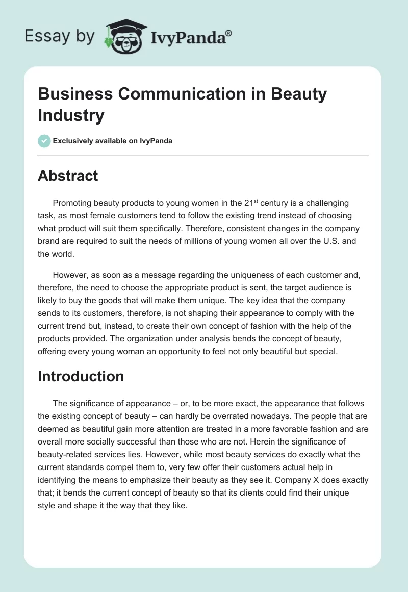 Business Communication in Beauty Industry. Page 1