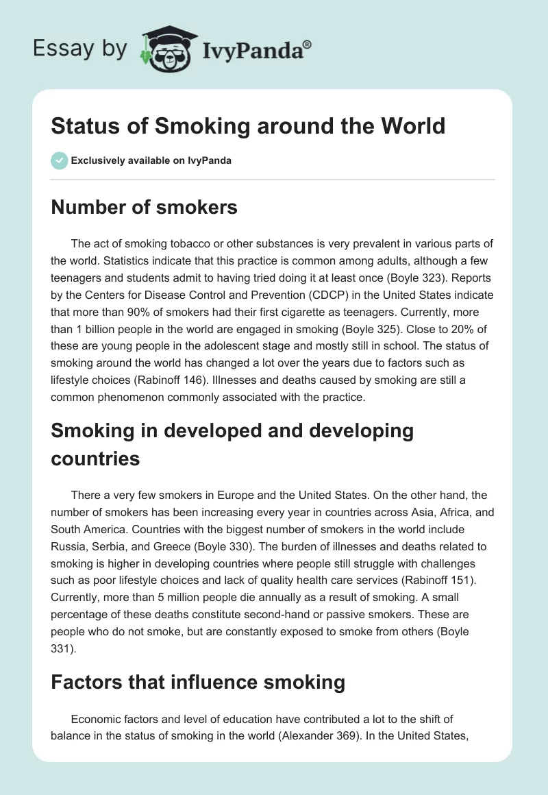 Status of Smoking around the World. Page 1