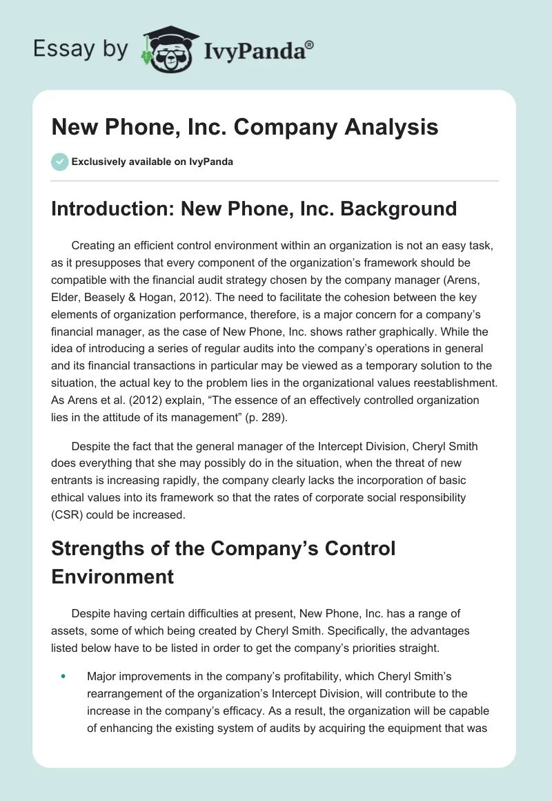 New Phone, Inc. Company Analysis. Page 1