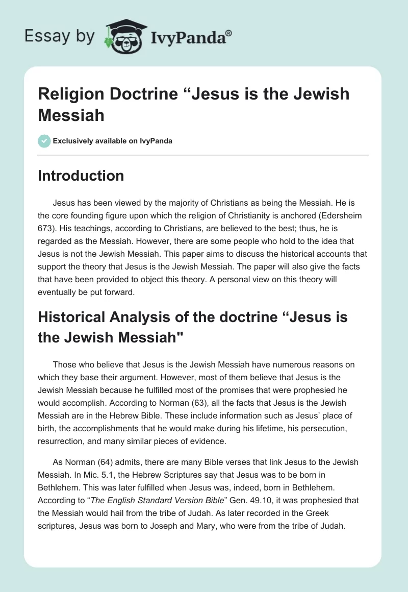 Religion Doctrine “Jesus is the Jewish Messiah". Page 1