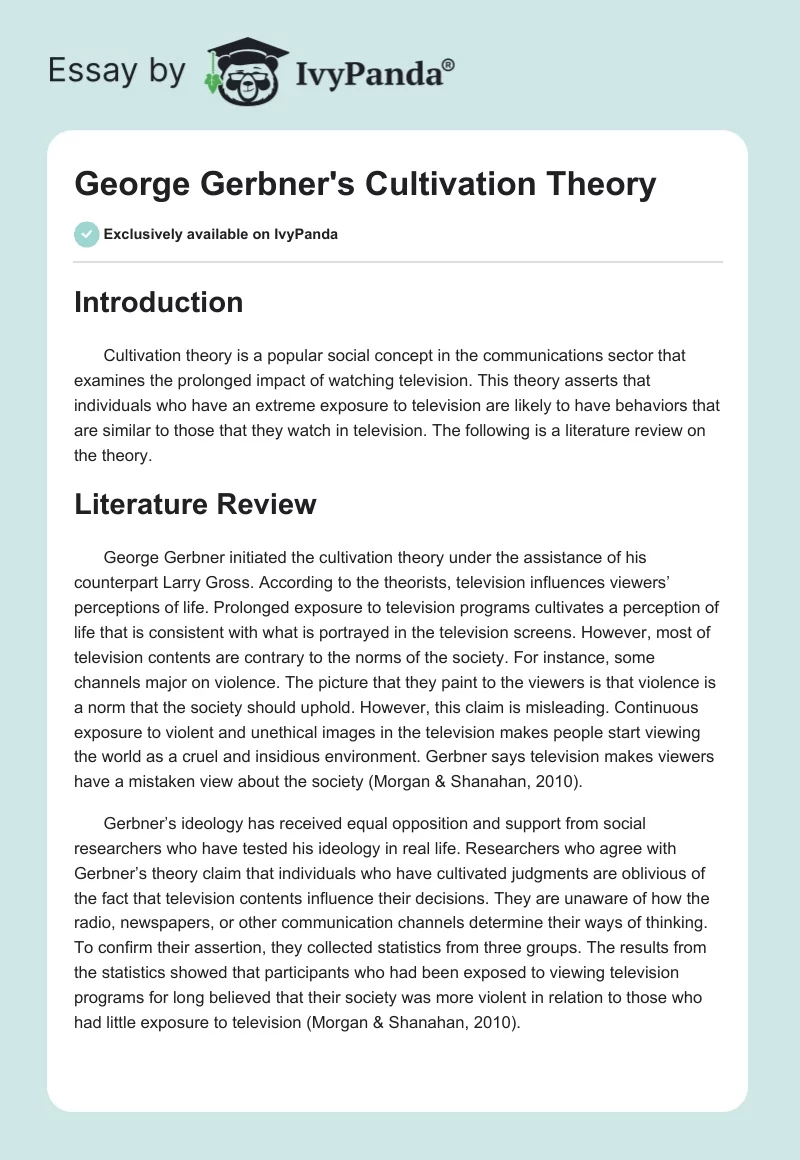 George Gerbner's Cultivation Theory. Page 1
