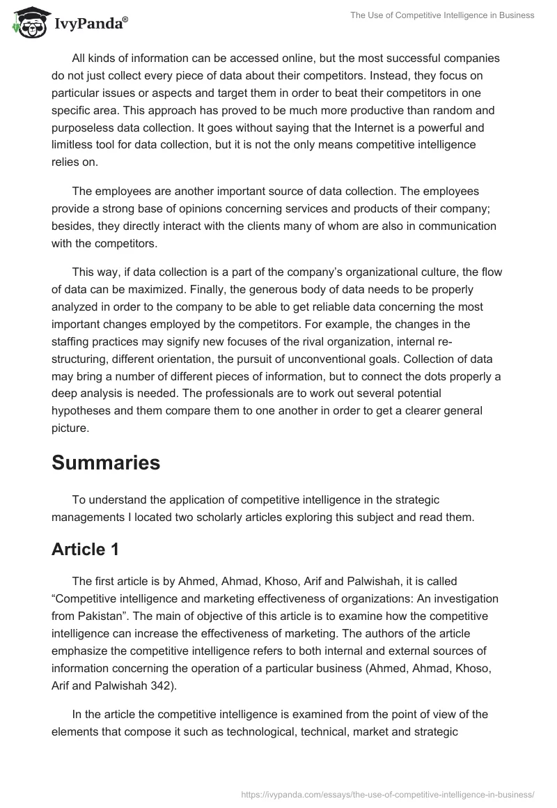 The Use of Competitive Intelligence in Business. Page 2