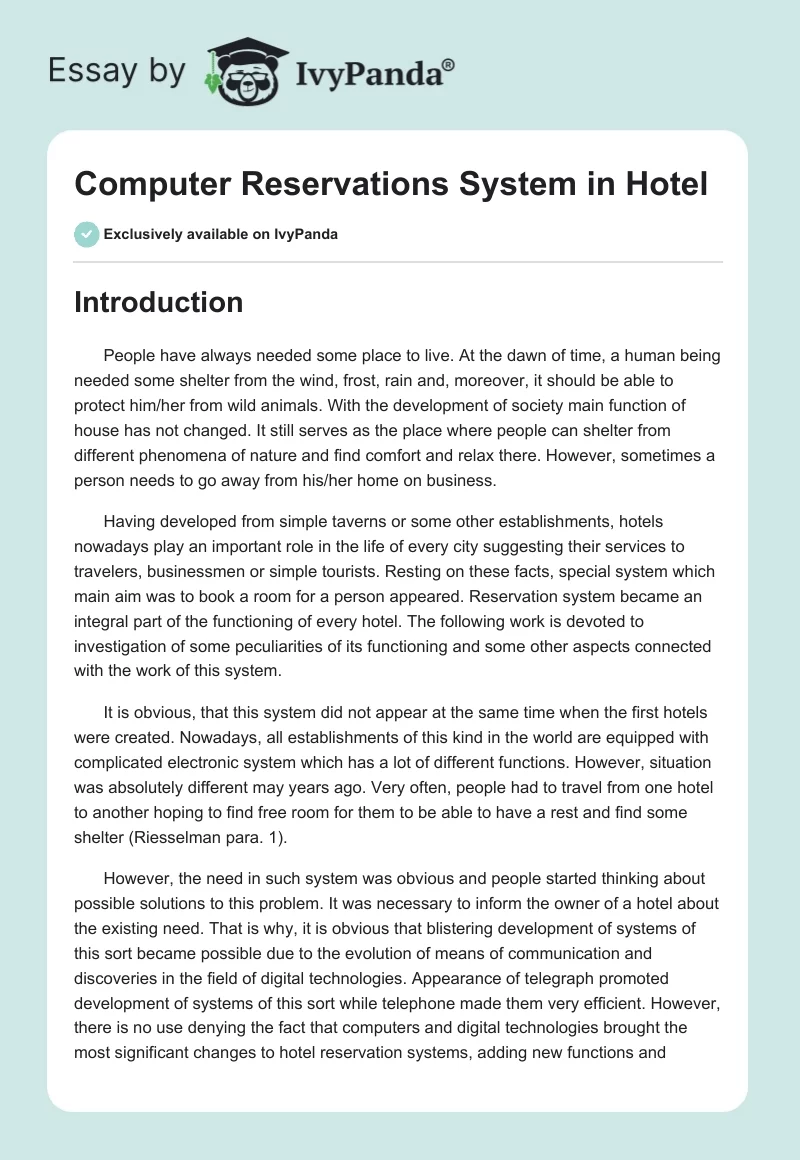 Computer Reservations System in Hotel. Page 1