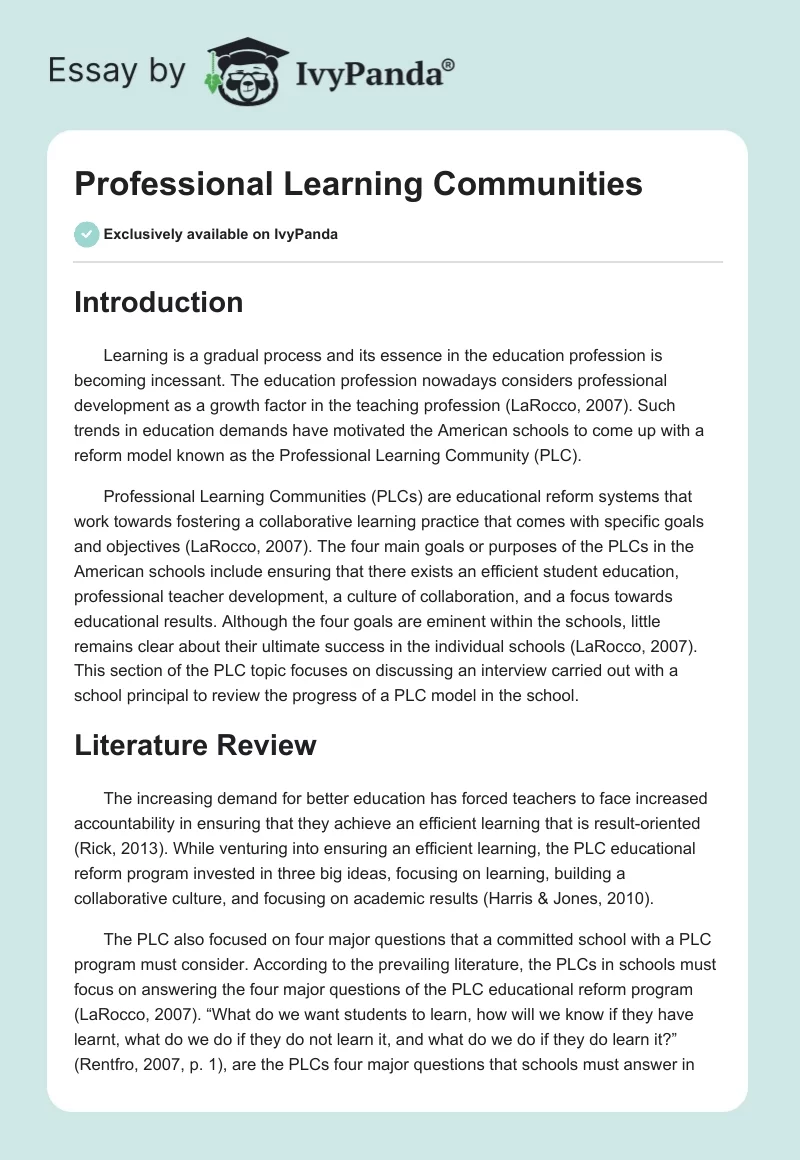 Professional Learning Communities. Page 1