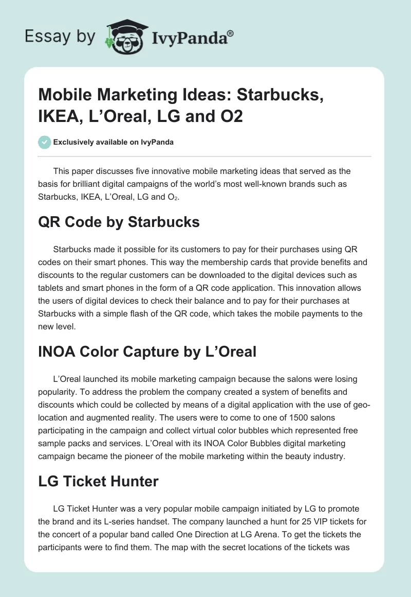 Mobile Marketing Ideas: Starbucks, IKEA, L’Oreal, LG and O2. Page 1