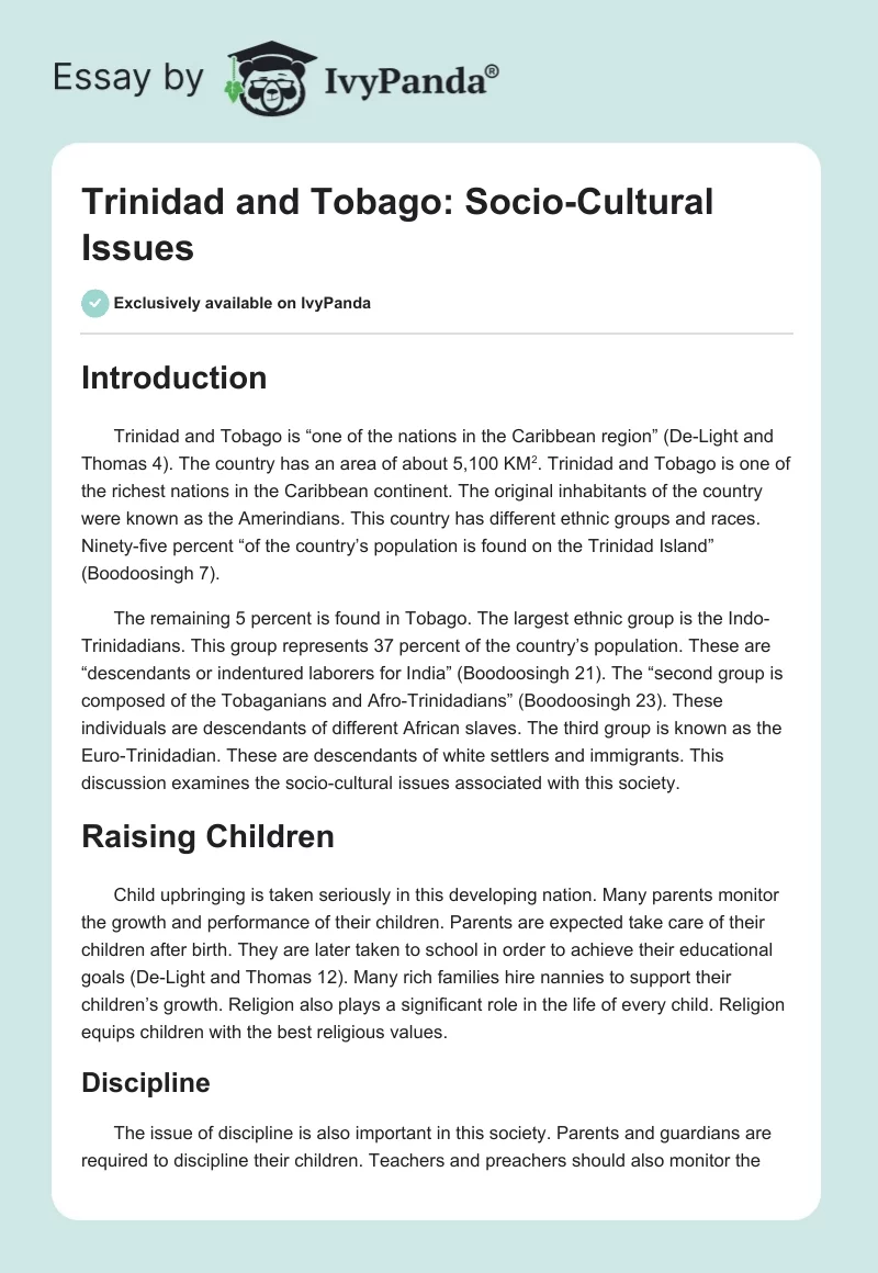 Trinidad and Tobago: Socio-Cultural Issues. Page 1