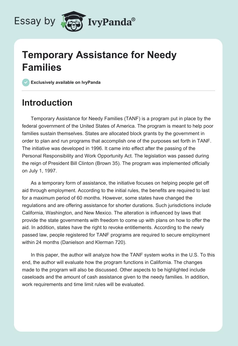 Temporary Assistance for Needy Families. Page 1
