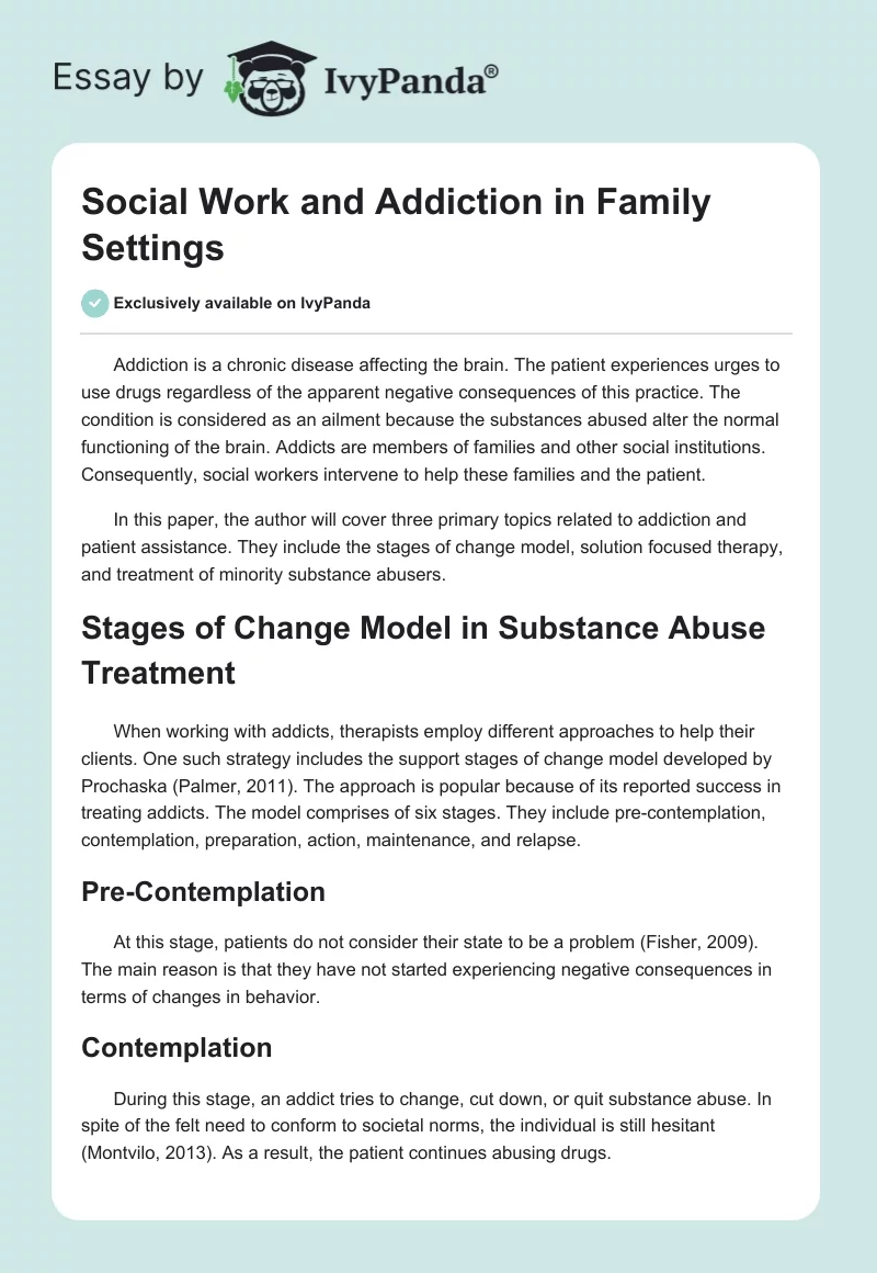 Social Work and Addiction in Family Settings. Page 1