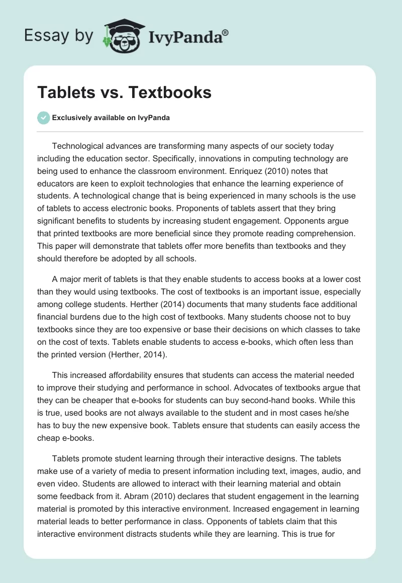 Tablets vs. Textbooks. Page 1