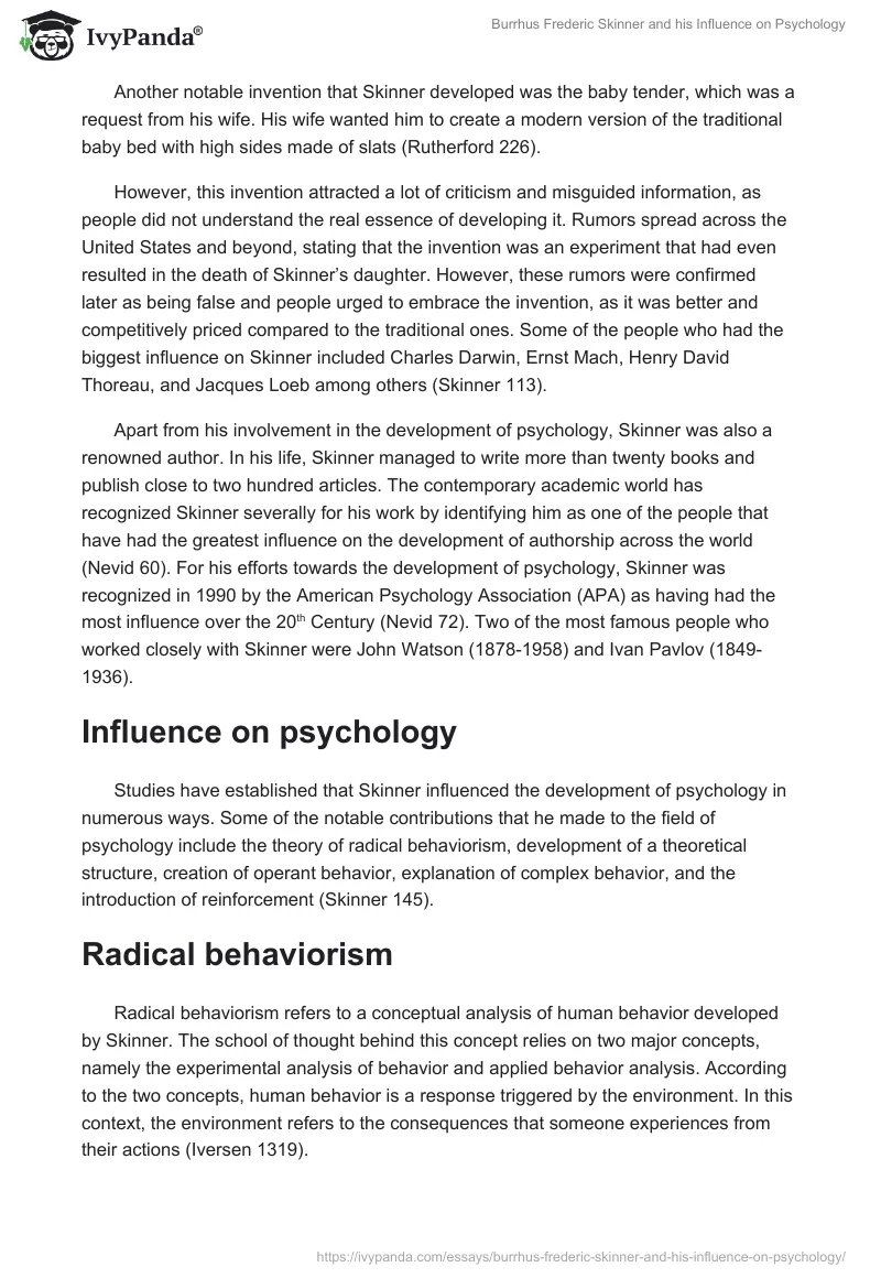 Burrhus Frederic Skinner and his Influence on Psychology. Page 3