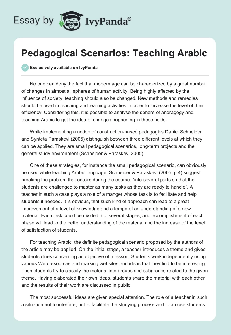 Pedagogical Scenarios: Teaching Arabic. Page 1