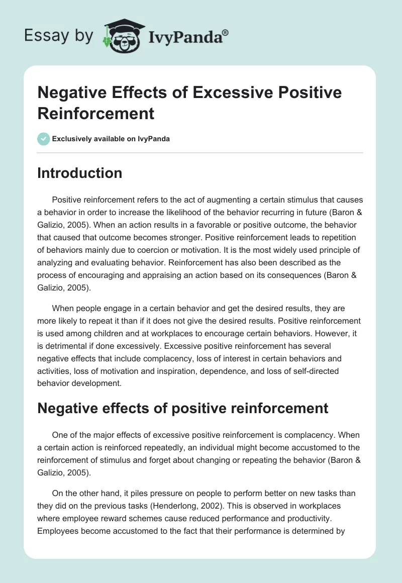 Negative Effects of Excessive Positive Reinforcement. Page 1