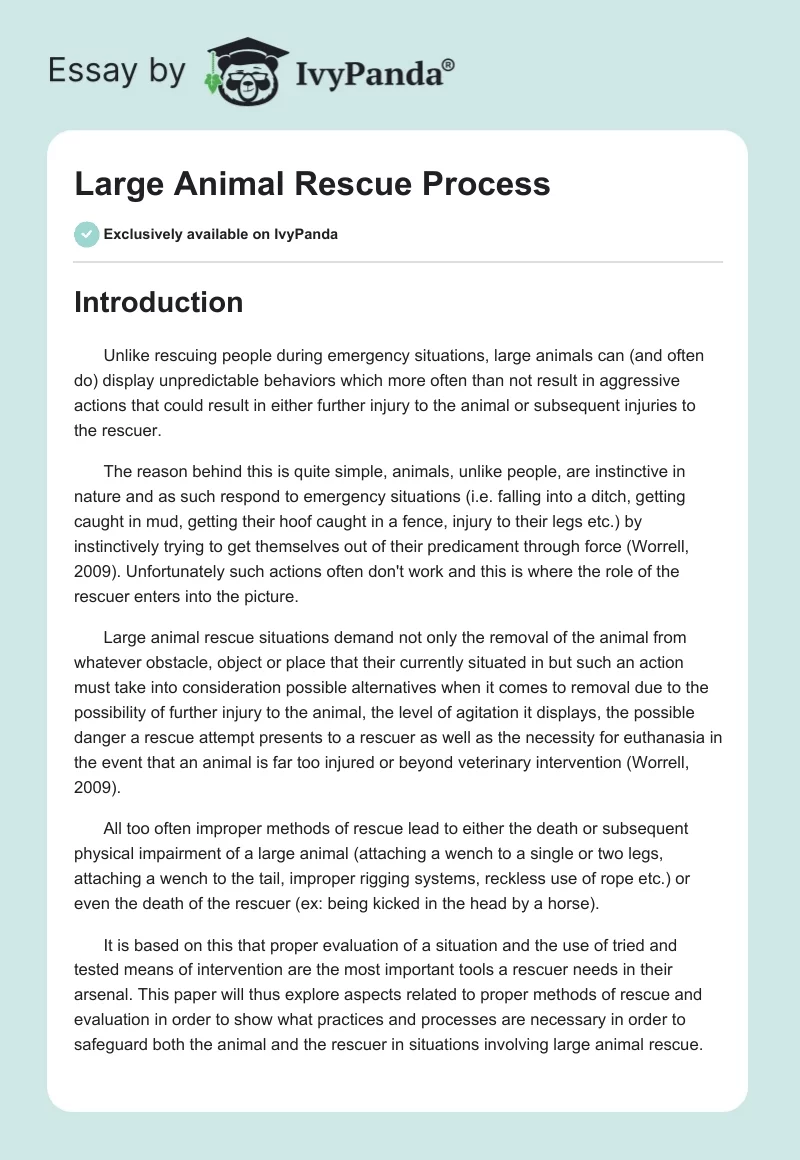 Large Animal Rescue Process. Page 1