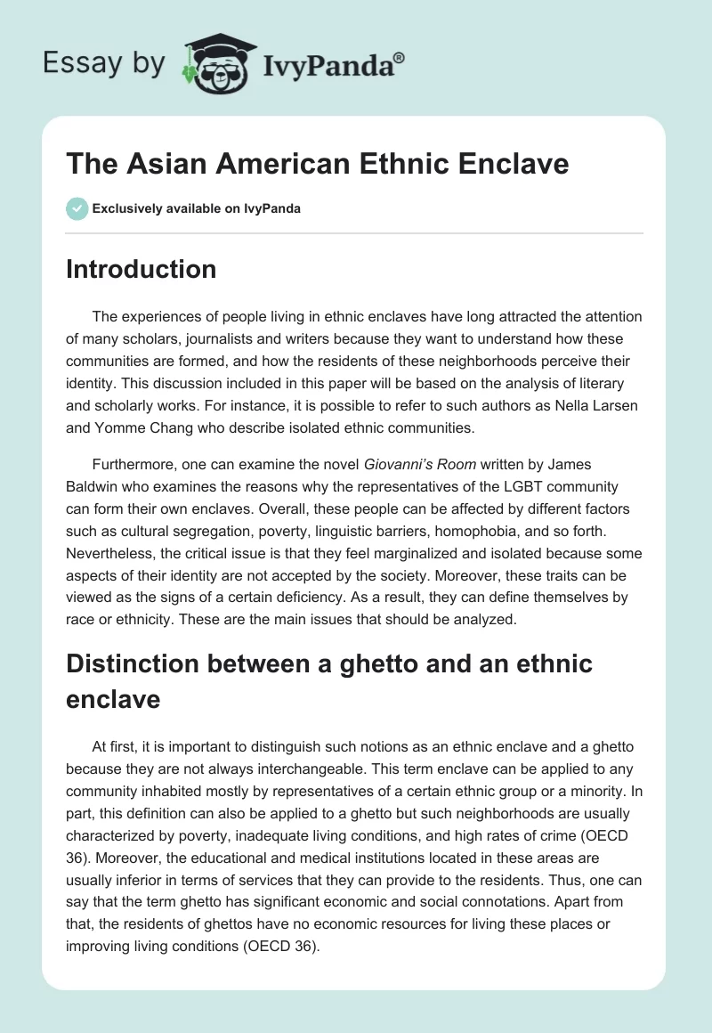 The Asian American Ethnic Enclave. Page 1