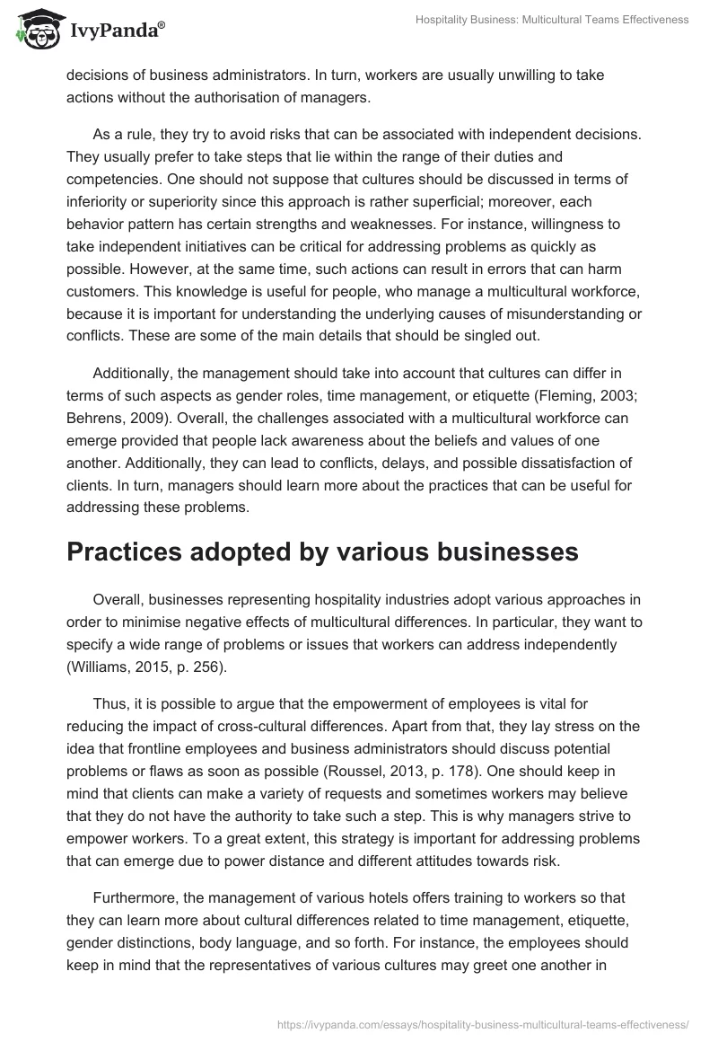 Hospitality Business: Multicultural Teams Effectiveness. Page 2