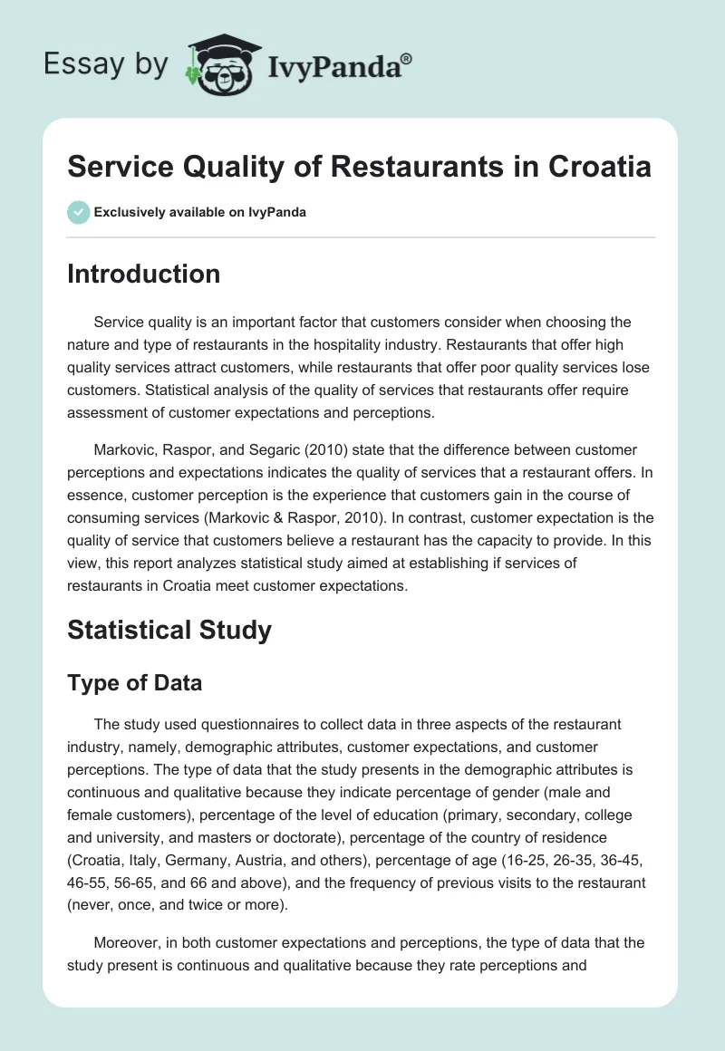 Service Quality of Restaurants in Croatia. Page 1