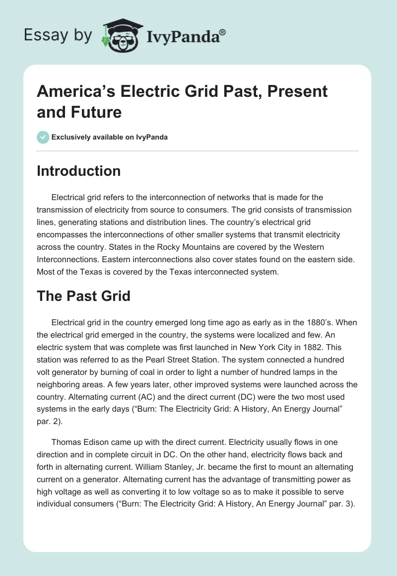 America’s Electric Grid Past, Present and Future. Page 1