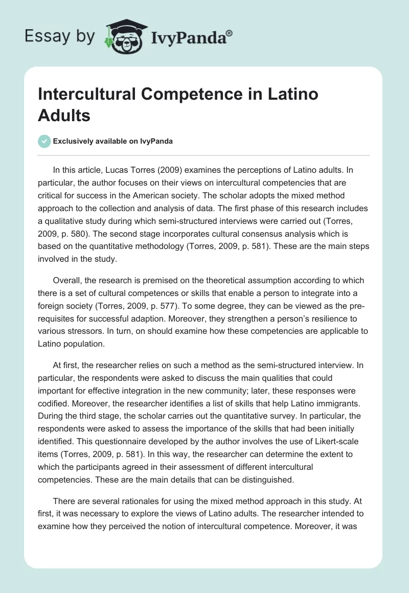 Intercultural Competence in Latino Adults. Page 1