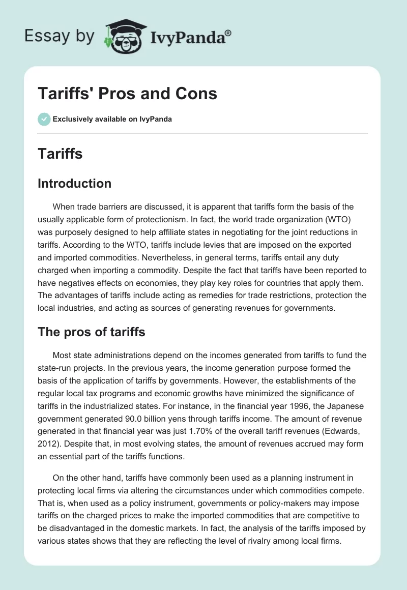 Tariffs' Pros and Cons. Page 1