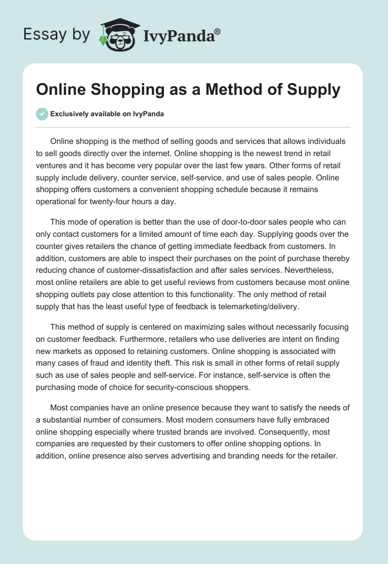 Online Shopping as a Method of Supply. Page 1