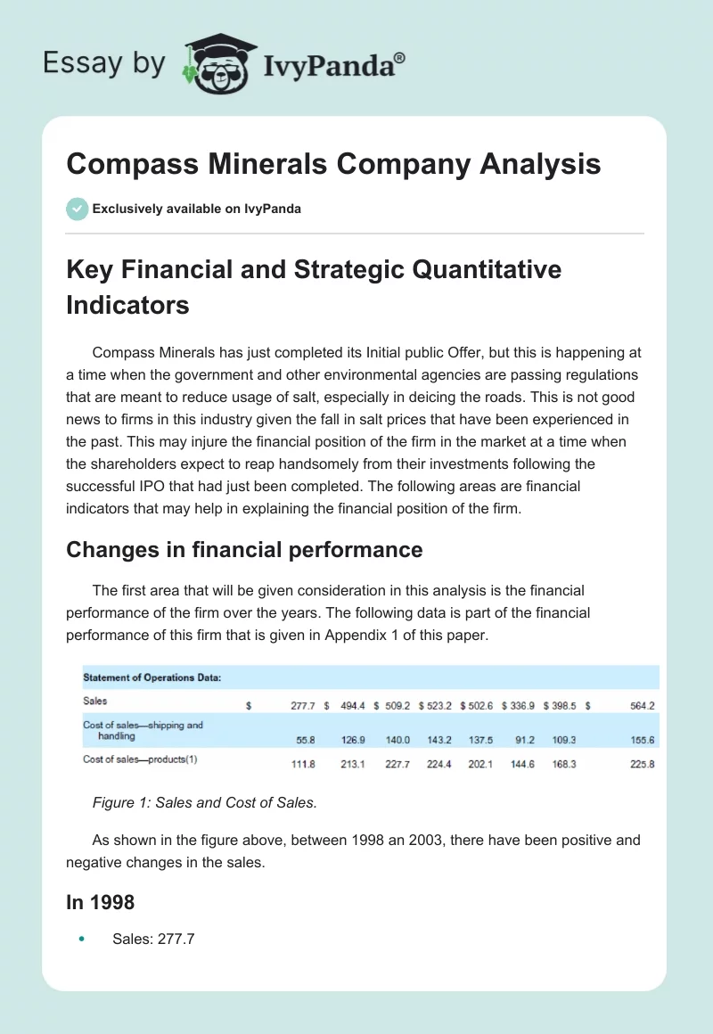 Compass Minerals Company Analysis. Page 1