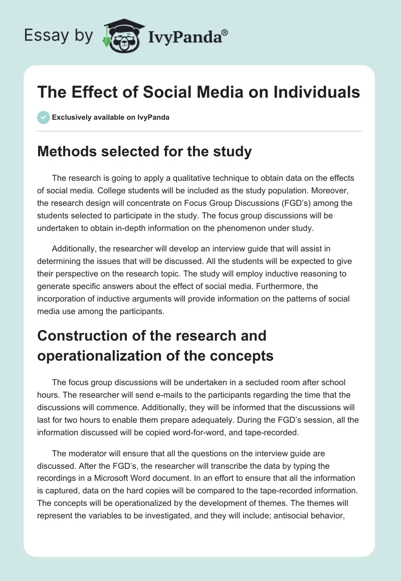 The Effect of Social Media on Individuals. Page 1