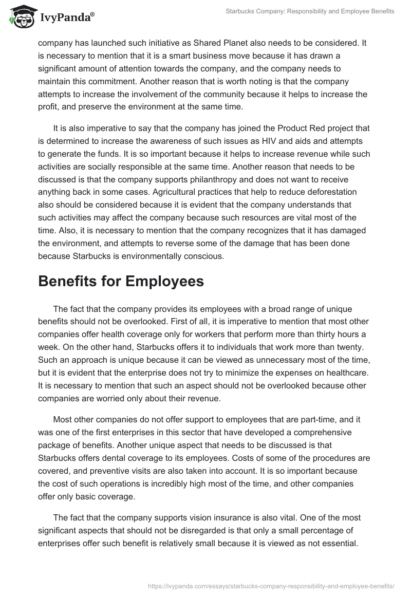 Starbucks Company: Responsibility and Employee Benefits. Page 2