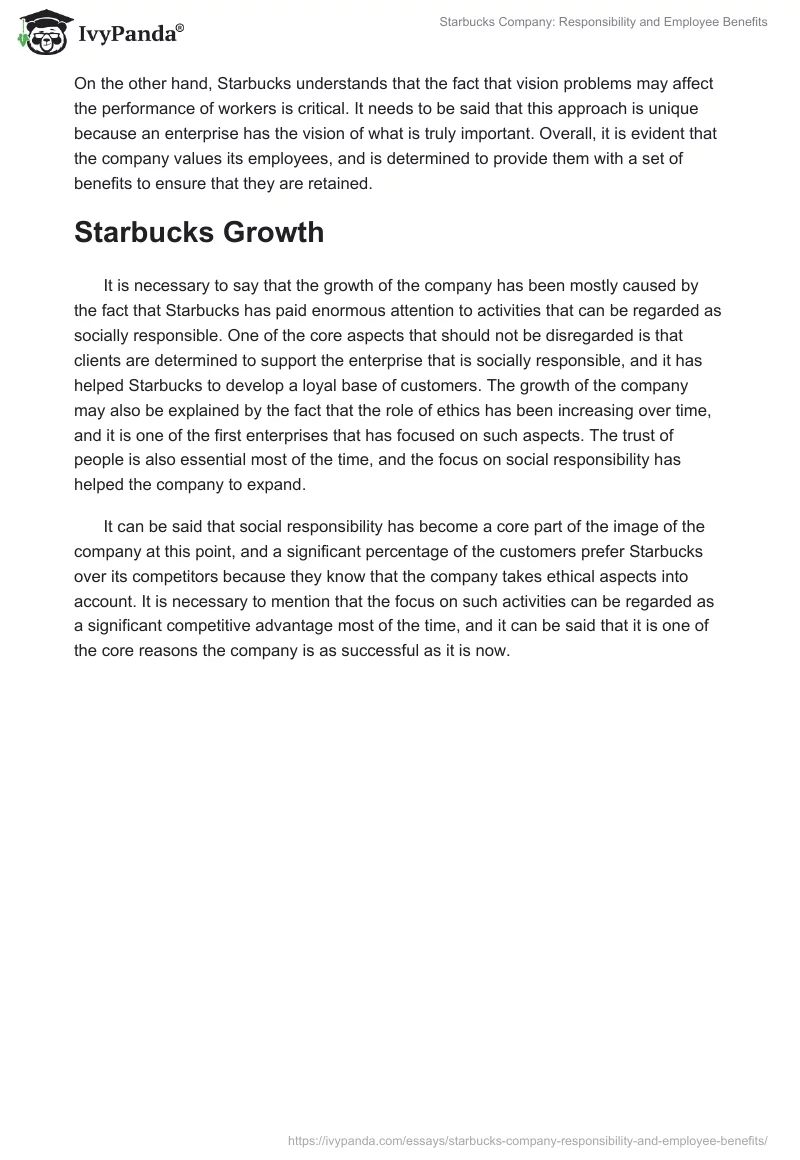 Starbucks Company: Responsibility and Employee Benefits. Page 3