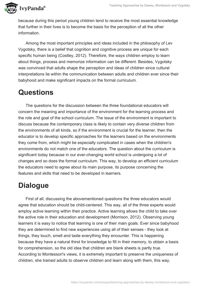 Teaching Approaches by Dewey, Montessori and Vygotsky. Page 2
