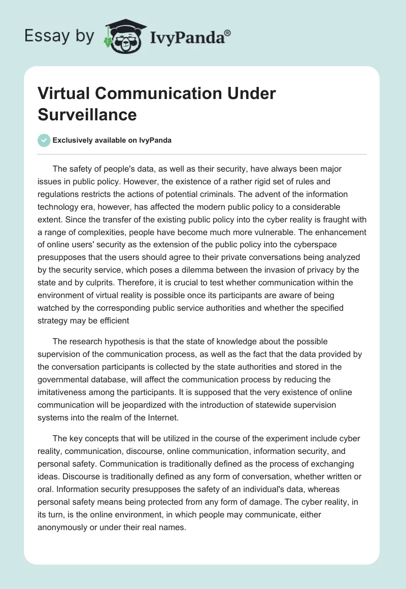 Virtual Communication Under Surveillance. Page 1