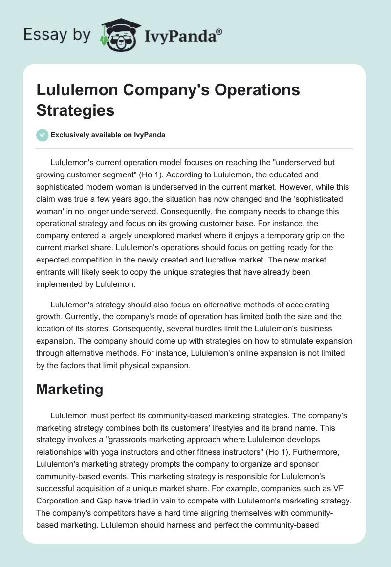 Lululemon Company's Operations Strategies. Page 1