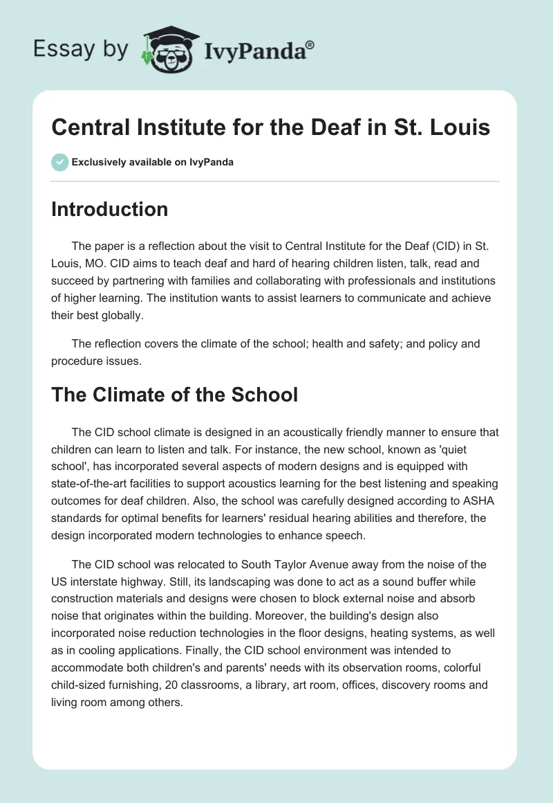Central Institute for the Deaf in St. Louis. Page 1
