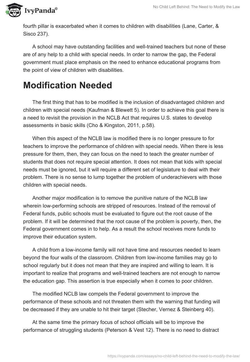 No Child Left Behind: The Need to Modify the Law. Page 3